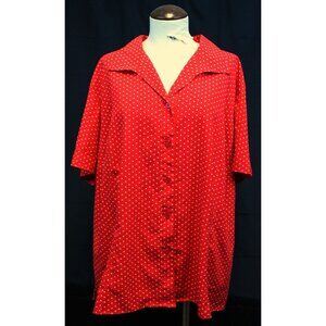 Kim Rogers Signature Red Polka Dot Button Down sz 3X Top Summer Ladybug Collared
